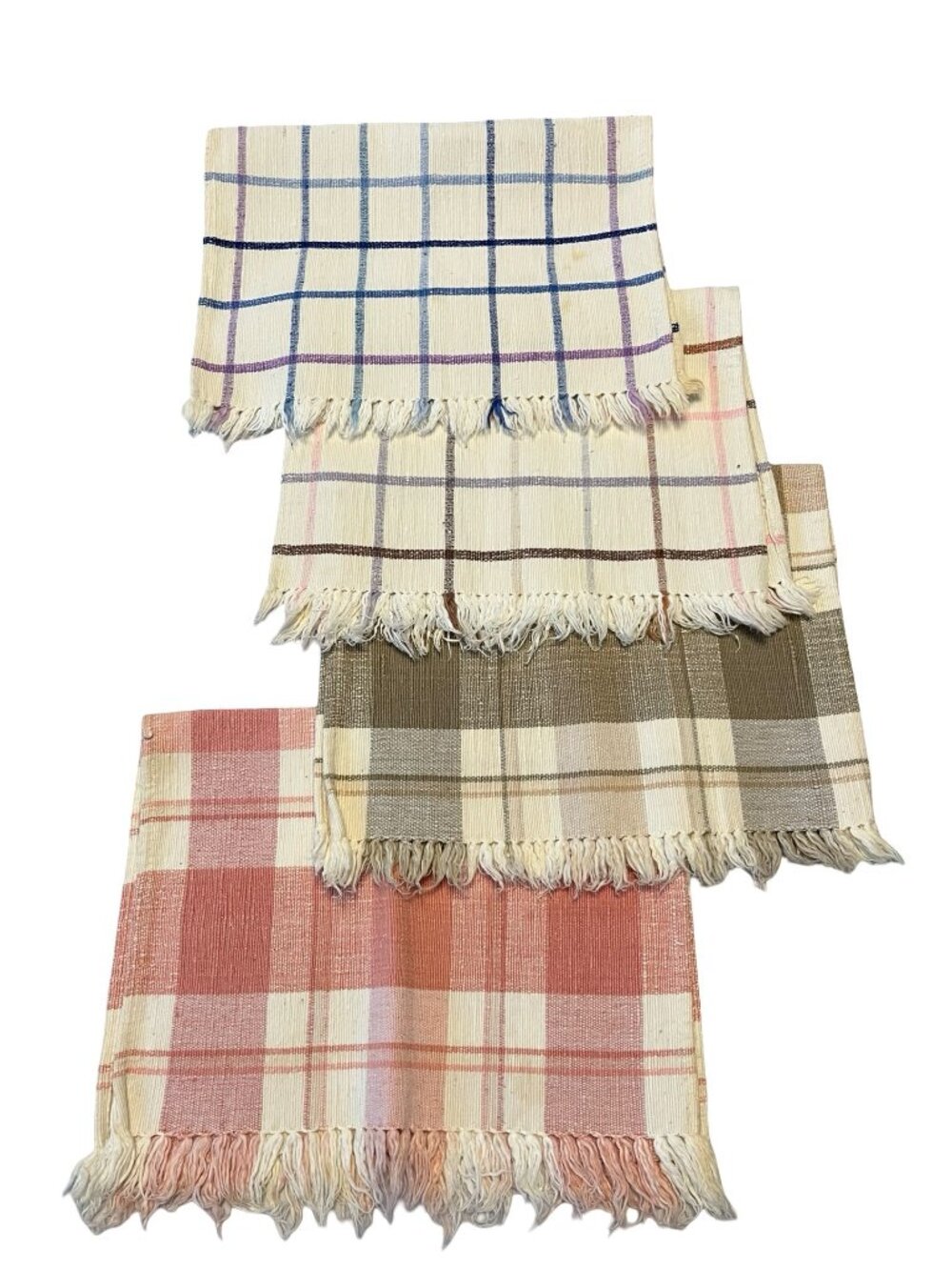 Vintage 1980s 1990s Plaid Woven Placemats Set Fringe Farmhouse Table Linens 18x1